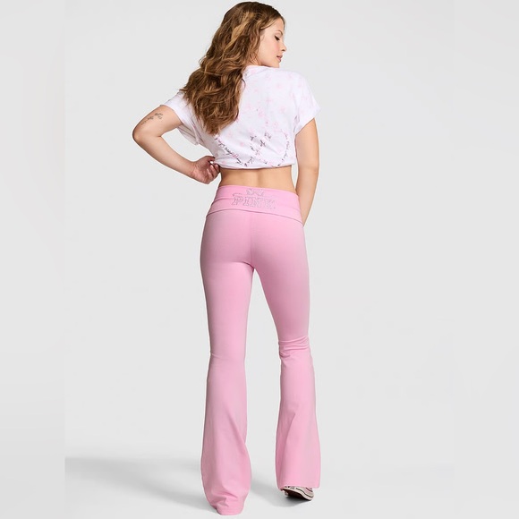 PINK x LoveShackFancy Cotton Foldover Flare Leggings - Picture 2 of 5